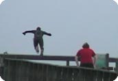 Jumping off the pier.